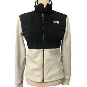 The North Face Denali fleece zip jacket white black trim pockets ladies small